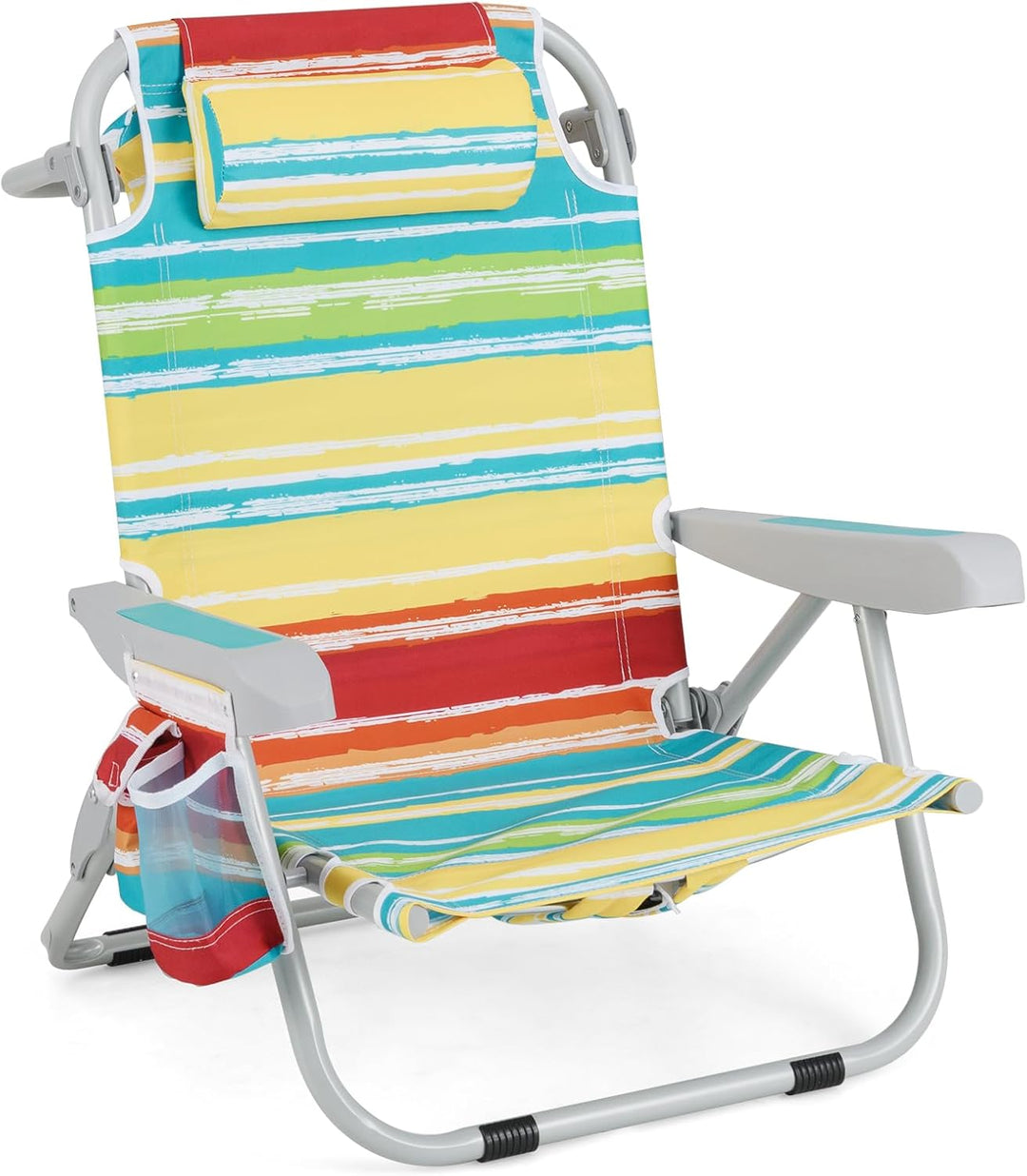 GYMAX Beach Chair, 330lbs Backpack Lounger with 5-Position Backrest, Storage Bag, Side Pocket