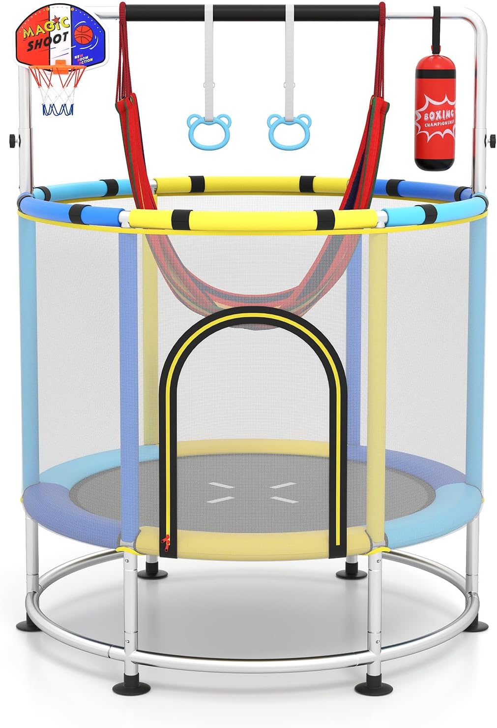 GYMAX 55" Trampoline for Kids 440LBS 6 in 1 Toddler Rebounder with Swing