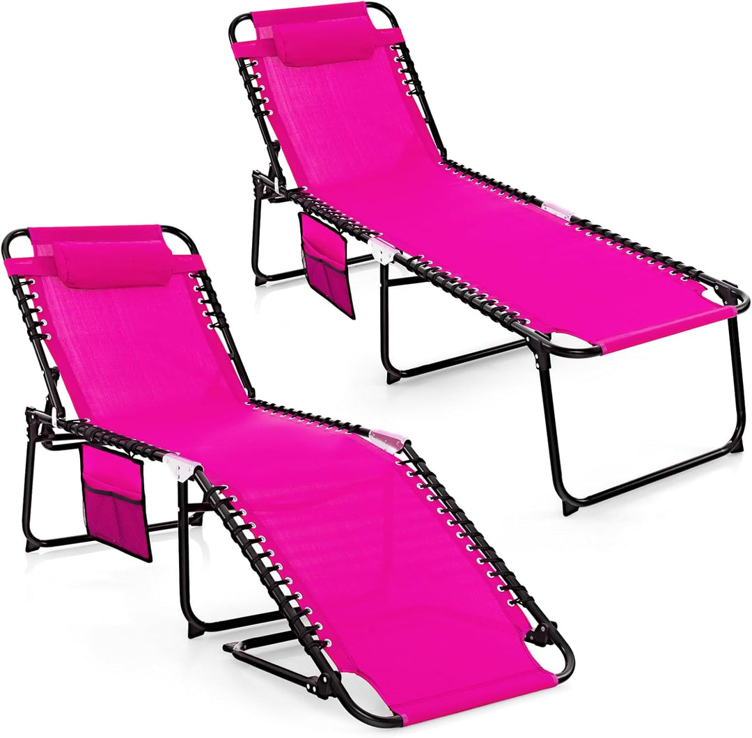 GYMAX Lounge Chairs for Outside, Extra High Folding Beach Tanning Lounger with Adjustable Backrest