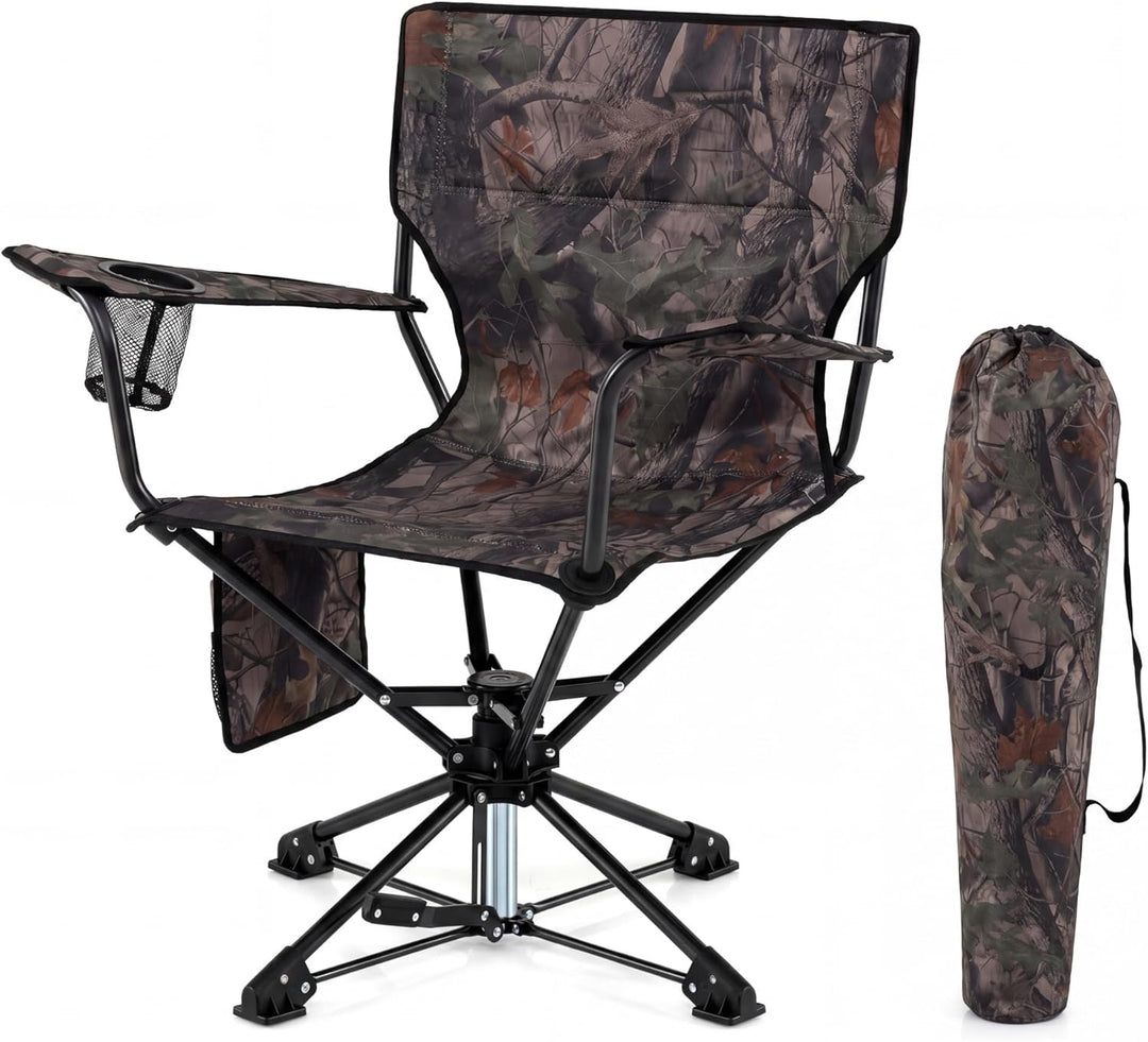 GYMAX 360° Swivel Hunting Chair | Folding Hunting Blind Chair w/Armrest (1/2)