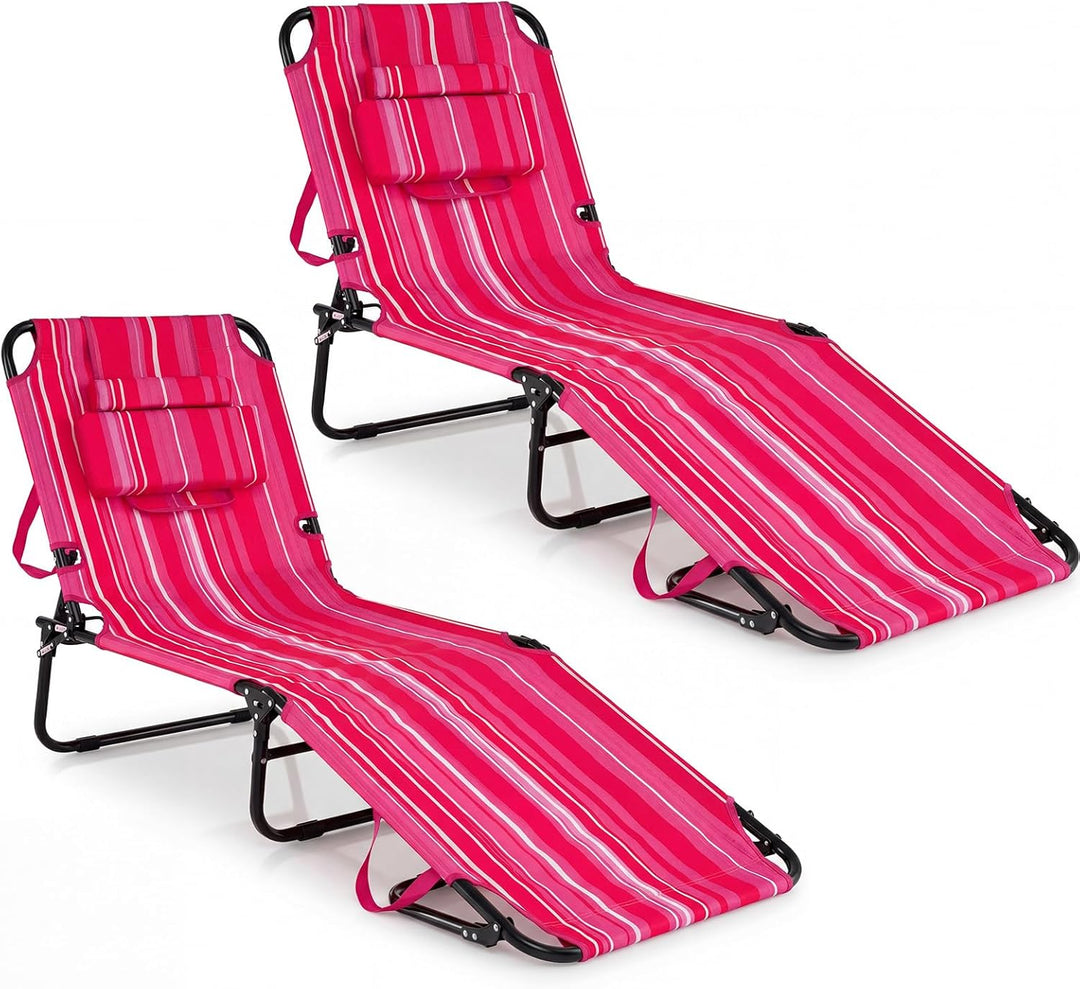 GYMAX Folding Lounge Chairs with Face Hole & Cover