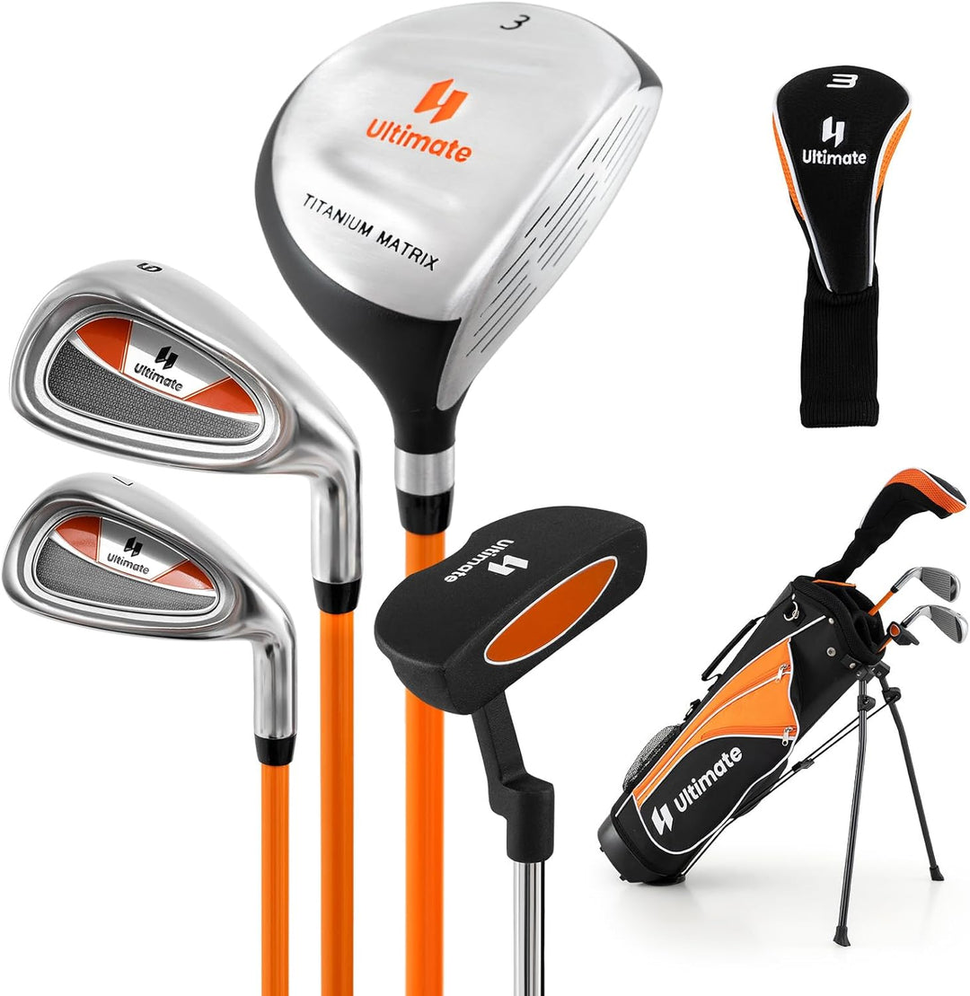GYMAX Kids Golf Clubs, Junior Golf Set for Right Hand Includes #3 Fairway Wood & #7 & #9 Irons