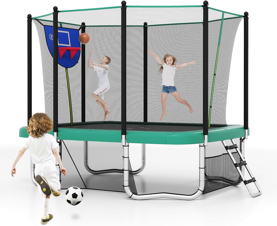 Rectangle Outdoor Trampoline 10 x 8 FT Heavy-Duty Trampoline with Basketball Hoop