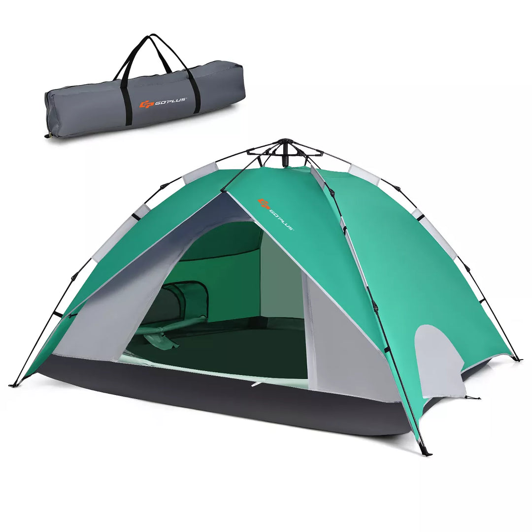 GYMAX Pop Up Tent, 4-Person Portable Instant Camping Tent with Carry Bag & Removable Shelter