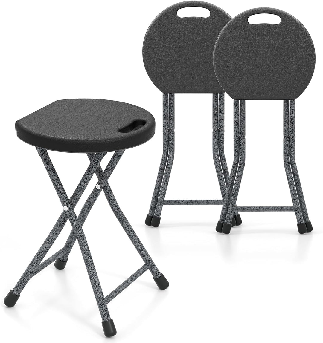 GYMAX Folding Stool, 18in Portable Collapsible Bar Stool with Handle & Steel Frame