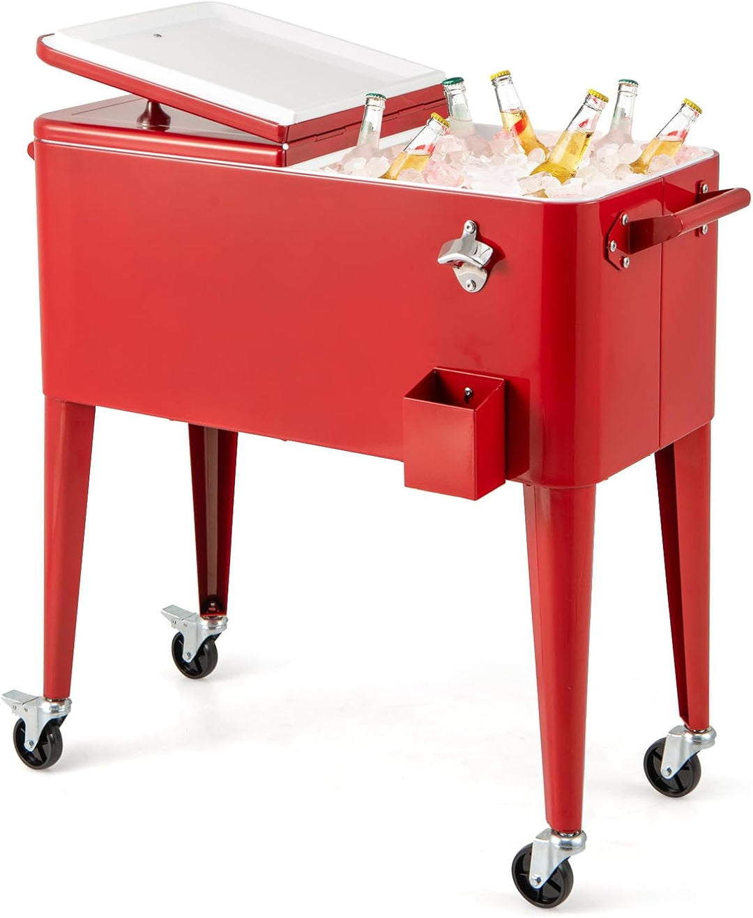 GYMAX 80 Quart Rolling Ice Chest Portable Patio Cooler with Locking Wheels