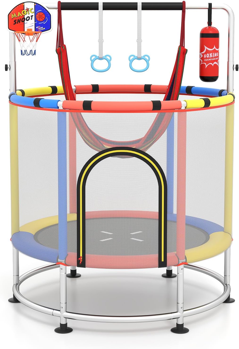 GYMAX 55" Trampoline for Kids 440LBS 6 in 1 Toddler Rebounder with Swing
