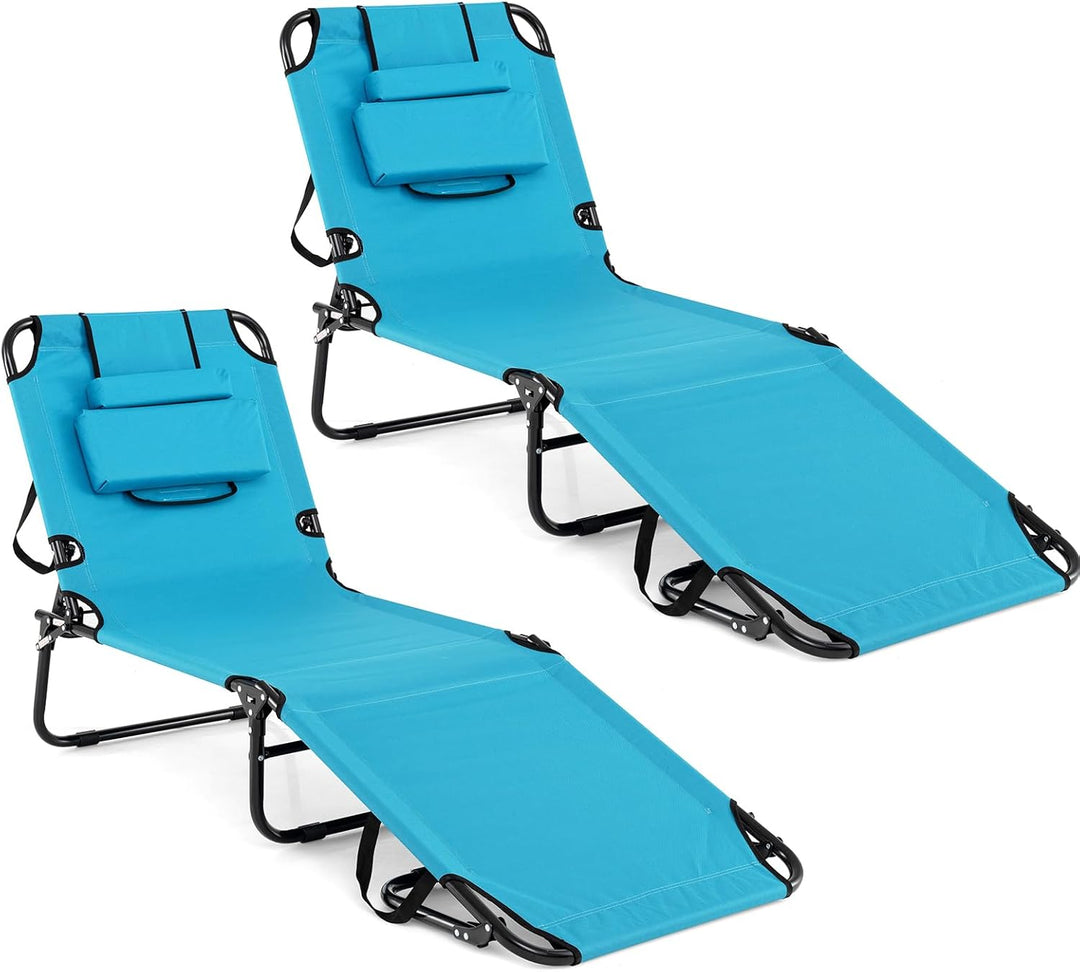 GYMAX Folding Lounge Chairs with Face Hole & Cover