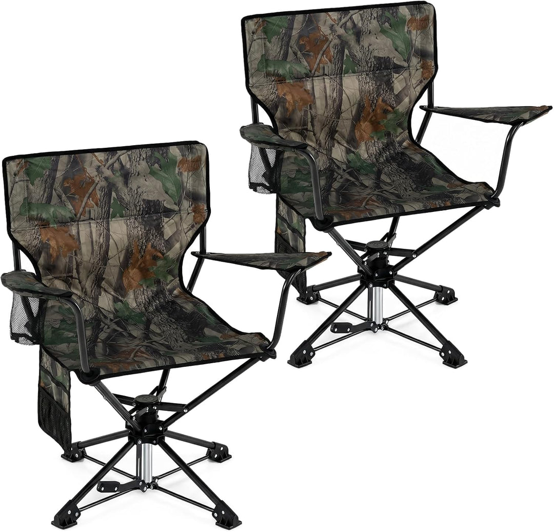 GYMAX 360° Swivel Hunting Chair | Folding Hunting Blind Chair w/Armrest (1/2)