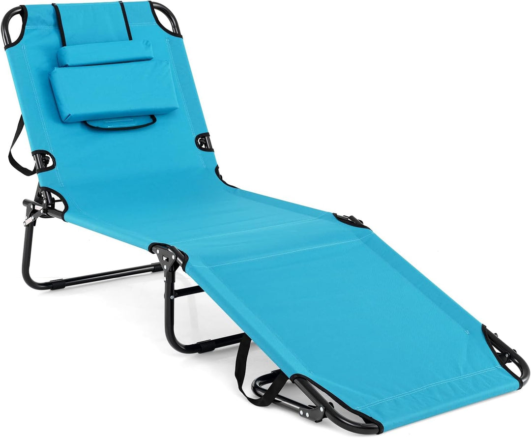 GYMAX Folding Lounge Chairs with Face Hole & Cover