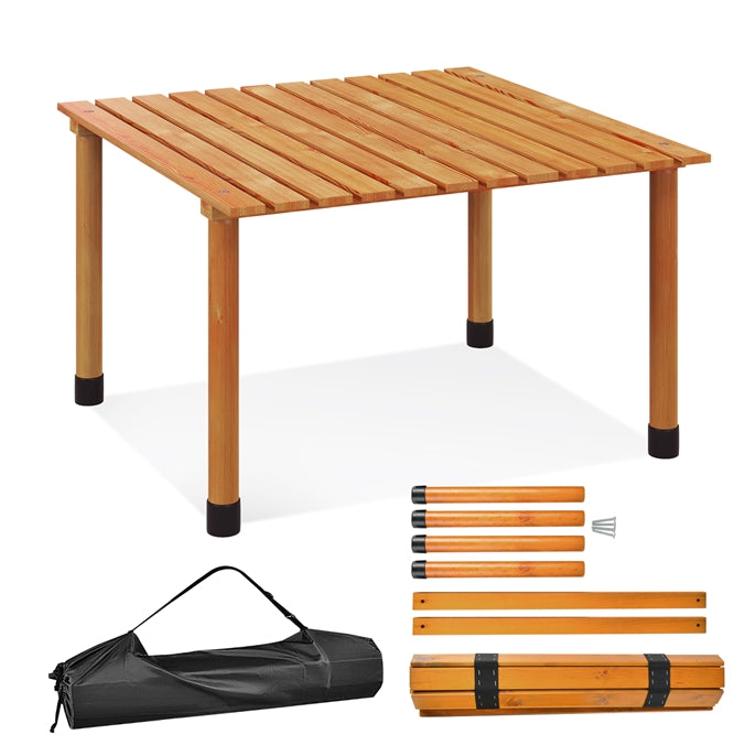 GYMAX Folding Wooden Camping Table Roll-Up Lightweight with Carry Bag