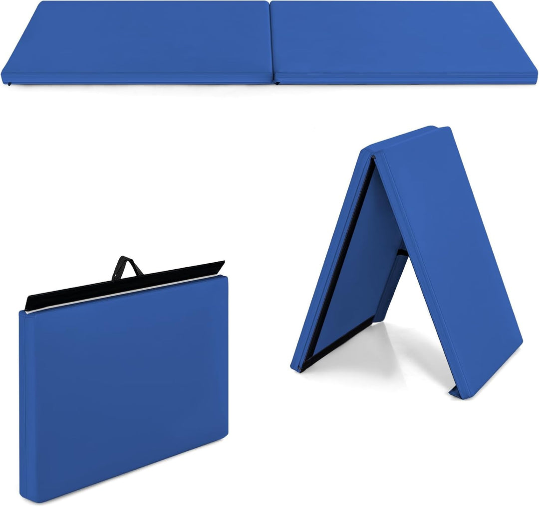GYMAX Exercise Mat, 2 FT x 6 FT Bi-Fold with Carry Handles, Thick Home Workout Floor Mat for Gymnastics, Tumbling, Yoga, MMA, Wrestling