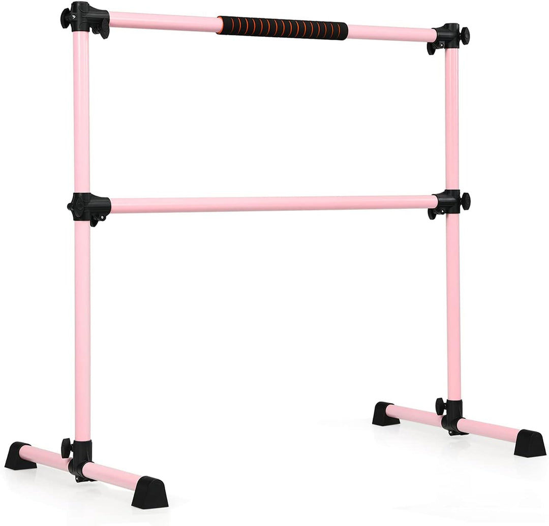GYMAX Portable Ballet Barre, 4 Feet Folding Height Adjustable Ballet Bar with Anti-Skip Pad