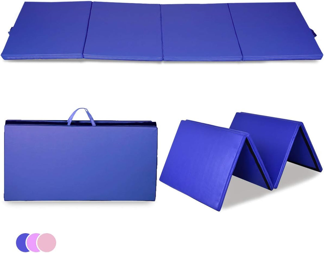 GYMAX Gymnastics Mat, 4 FT x 10 FT x 2 Inches Folding Exercise Mat w/Carrying Handles