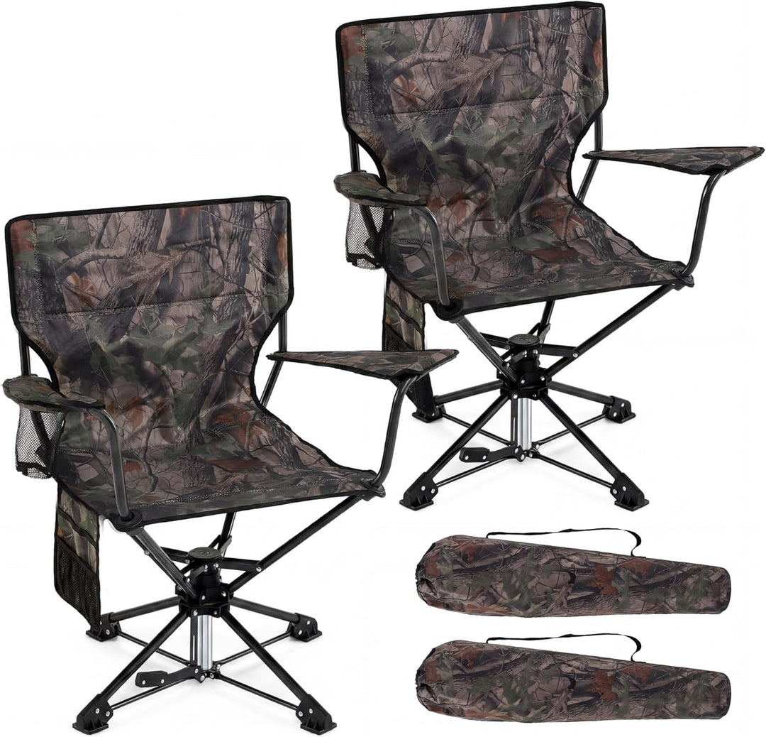 GYMAX 360° Swivel Hunting Chair | Folding Hunting Blind Chair w/Armrest (1/2)