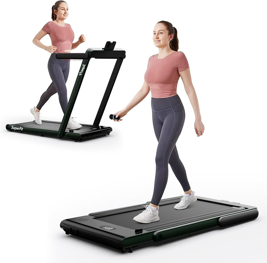 GYMAX Walking Pad, Dual LED Display Free Installation Running Machine w/Smart App/Remote Control & Bluetooth Speaker