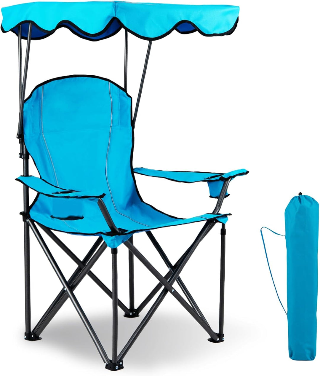 GYMAX Camping Chair, Folding Outdoor Lawn Chair with Canopy, Carry Bag & Cup Holder