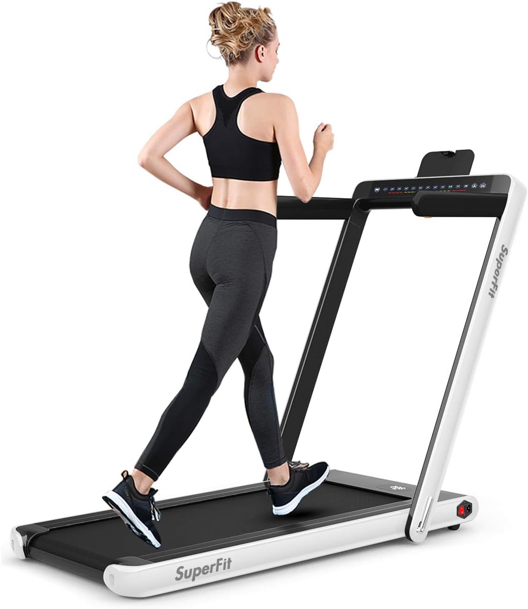GYMAX Walking Pad, 2.25HP Dual Display Foldable Treadmill for Home with Remote/Smart App Control