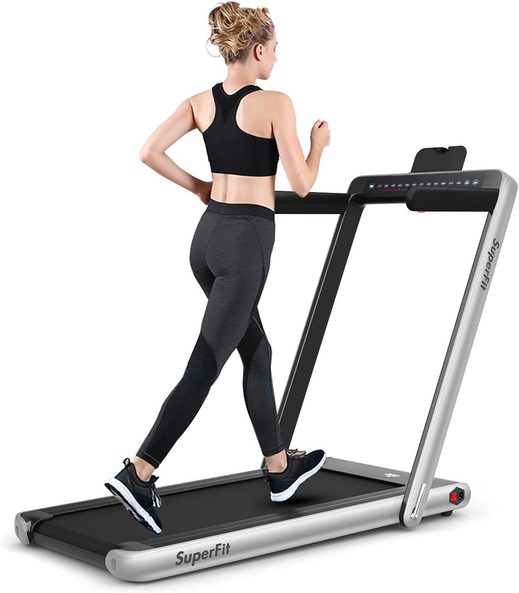 GYMAX Walking Pad, 2.25HP Dual Display Foldable Treadmill for Home with Remote/Smart App Control