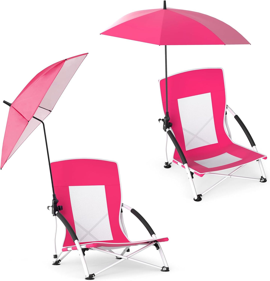 GYMAX Folding Beach Chair 330lbs with Removable Adjustable Umbrella