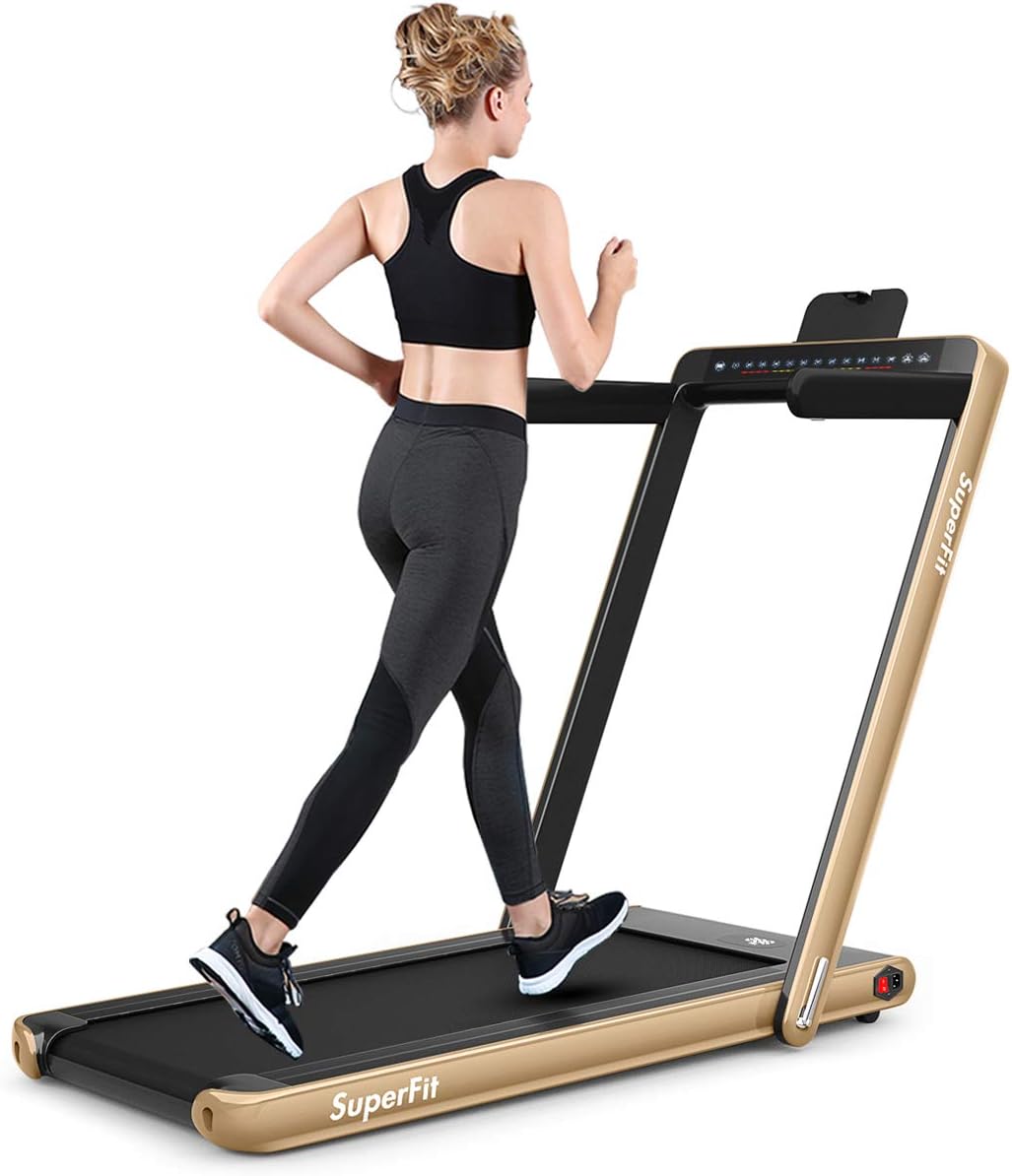 GYMAX Walking Pad, 2.25HP Dual Display Foldable Treadmill for Home with Remote/Smart App Control