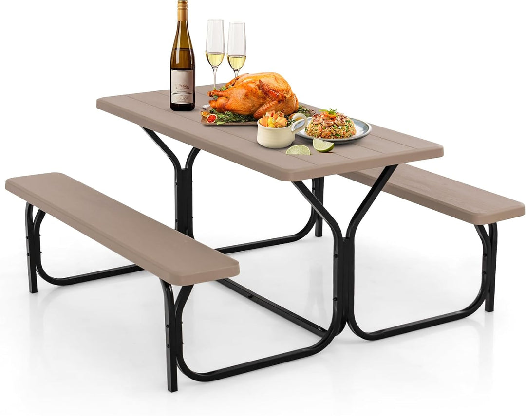 GYMAX Picnic Table, Picnic Bench Easy to Assemble w/All Weather