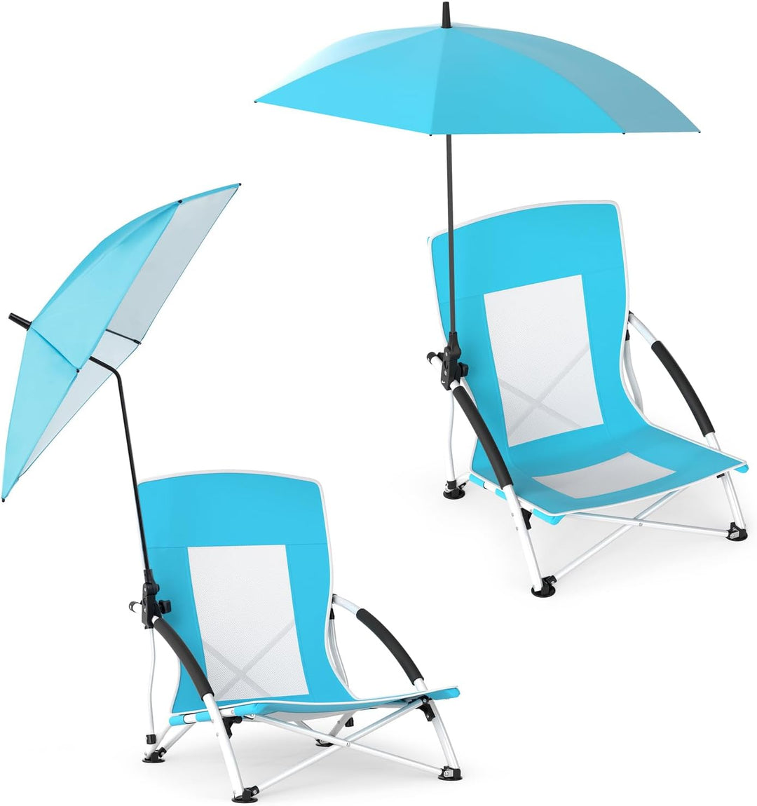 GYMAX Folding Beach Chair 330lbs with Removable Adjustable Umbrella