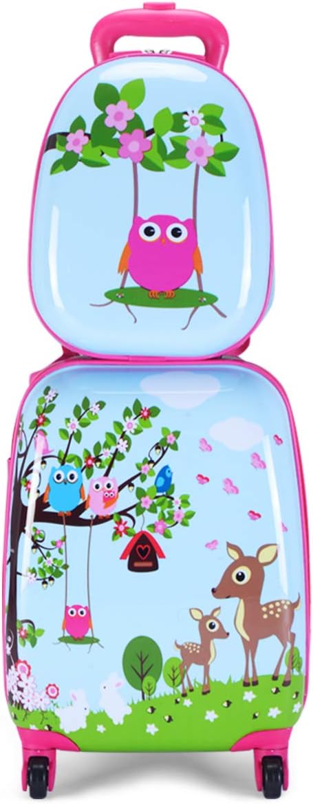 GYMAX Kids Carry On Luggage Set, 12" & 16" 2PCS Rolling Suitcase
