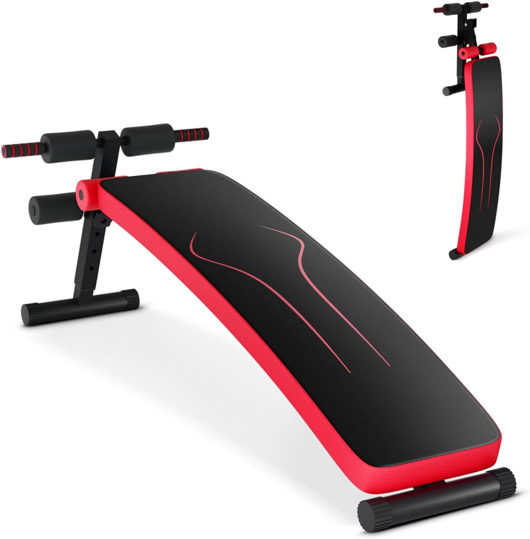 GYMAX Sit up Bench, Folding Adjustable Workout Bench for Ab Exercise, Curved Incline/Decline Slant Bench