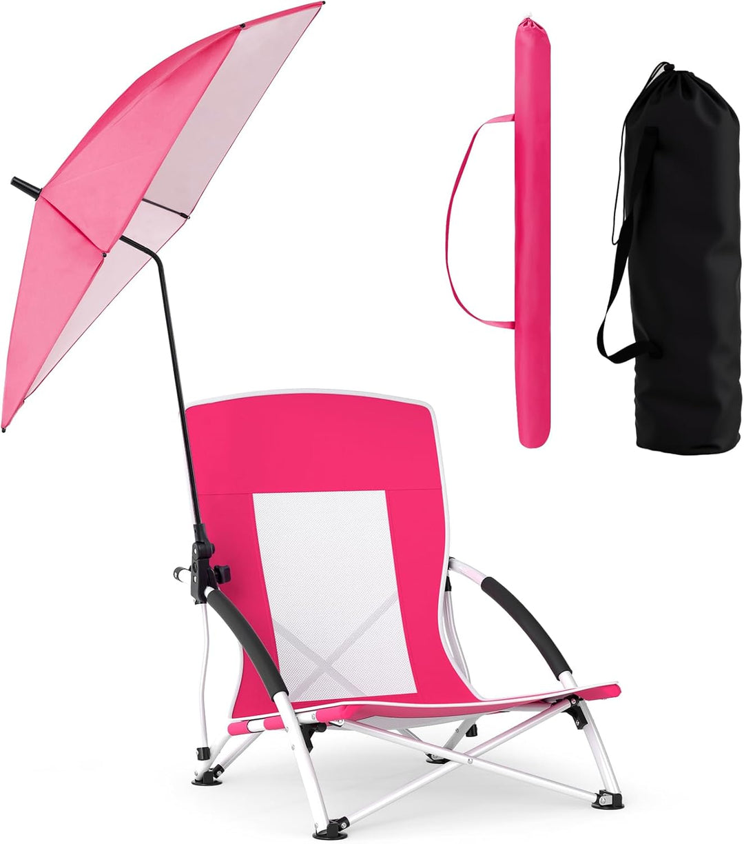 GYMAX Folding Beach Chair 330lbs with Removable Adjustable Umbrella