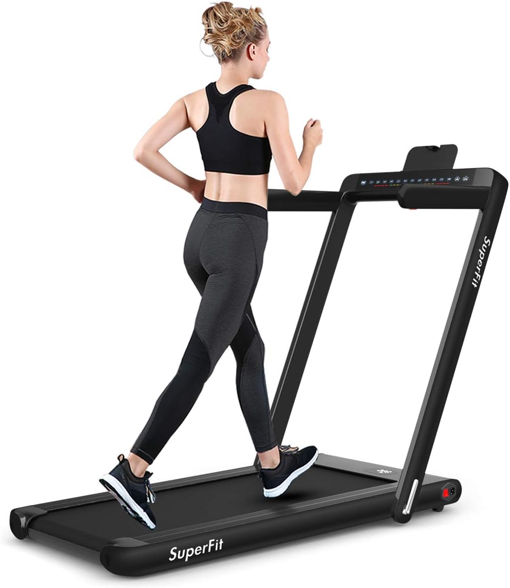GYMAX Walking Pad, 2.25HP Dual Display Foldable Treadmill for Home with Remote/Smart App Control