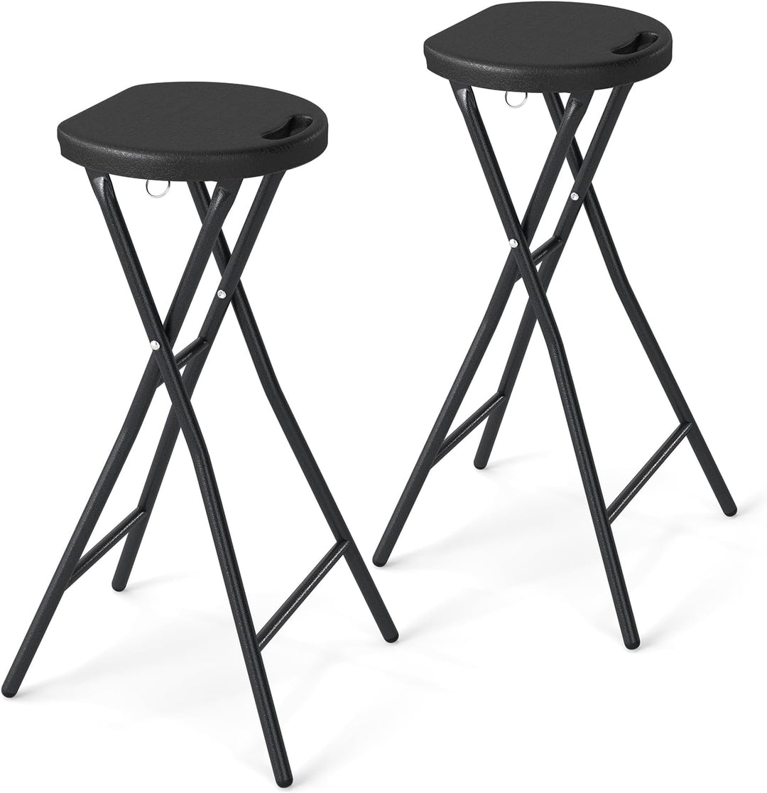 GYMAX Metal Bar Stools | 27.5Inch Foldable Patio Bar Chair Set of 1/2/3/4 No Assembly
