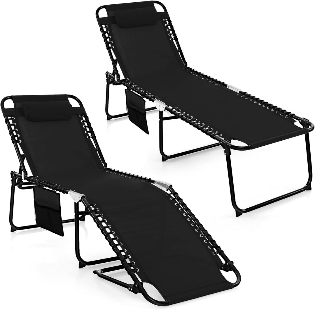 GYMAX Lounge Chairs for Outside, Extra High Folding Beach Tanning Lounger with Adjustable Backrest