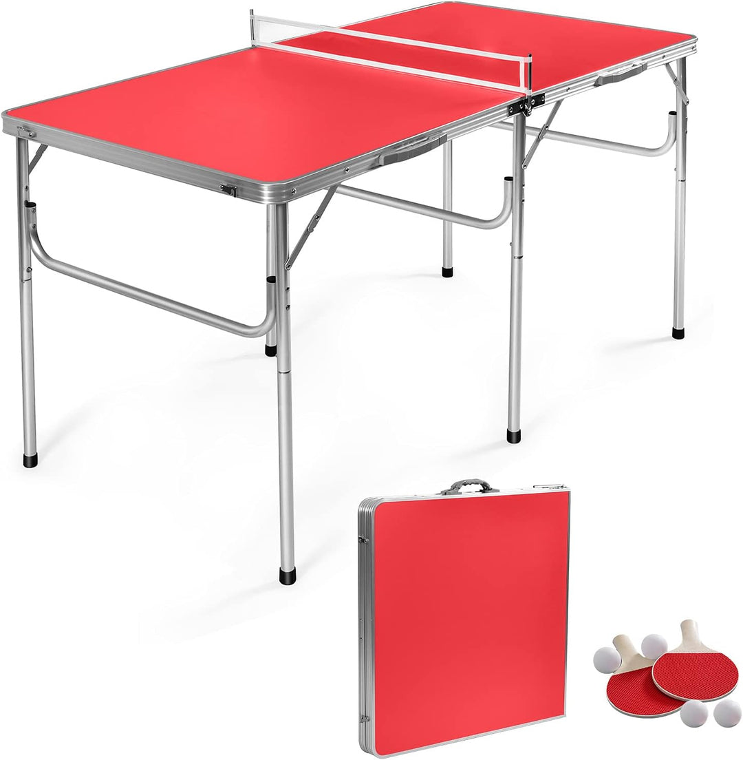 GYMAX Indoor Table Tennis Table Set, Folding Ping Pong Table with Net, 2 Paddles & 2 Balls