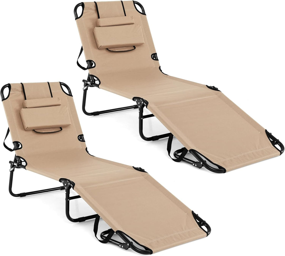GYMAX Folding Lounge Chairs with Face Hole & Cover