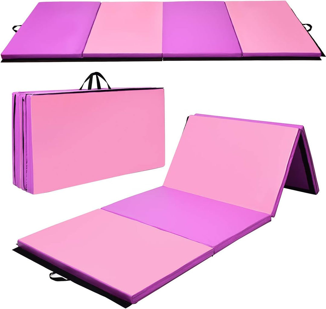 GYMAX Gymnastics Mat, 4 FT x 10 FT x 2 Inches Folding Exercise Mat w/Carrying Handles