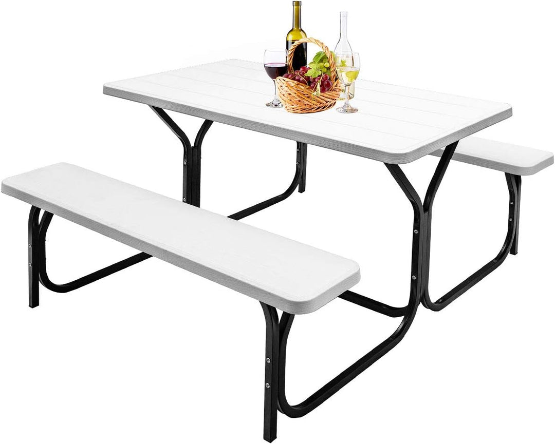 GYMAX Picnic Table, Picnic Bench Easy to Assemble w/All Weather