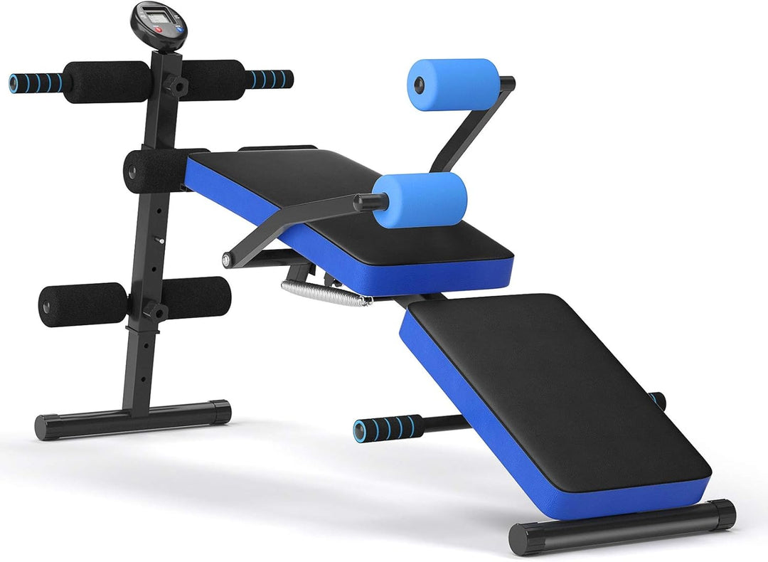 GYMAX Adjustable Sit up Bench, Folding Slant Weight Bench with LCD Monitor for Full Body Workout