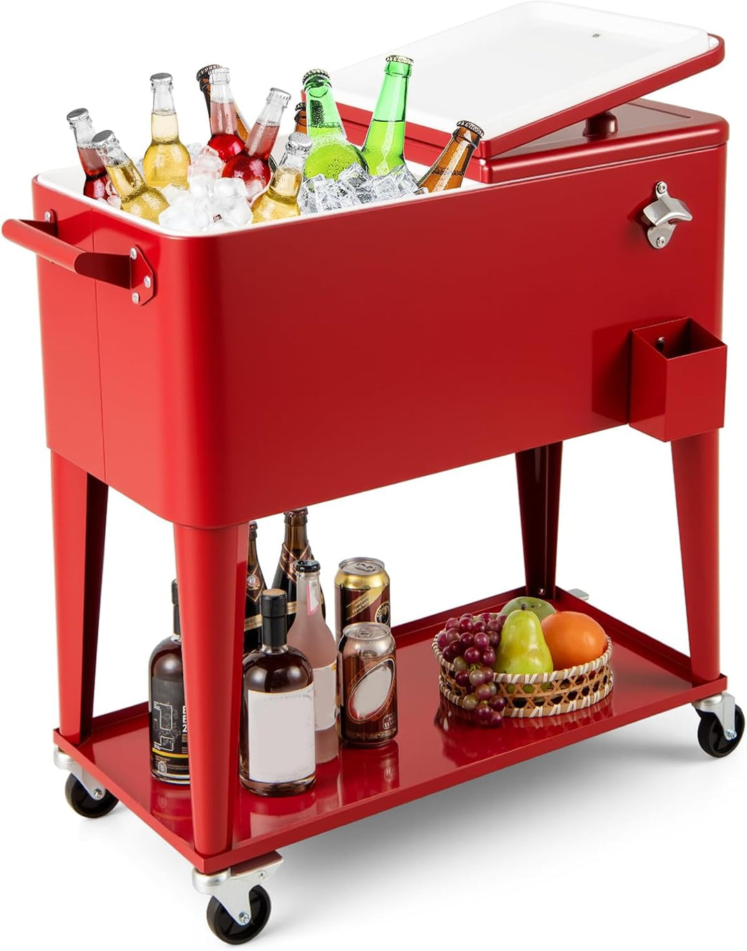GYMAX 80 Quart Rolling Ice Chest Portable Patio Cooler with Locking Wheels