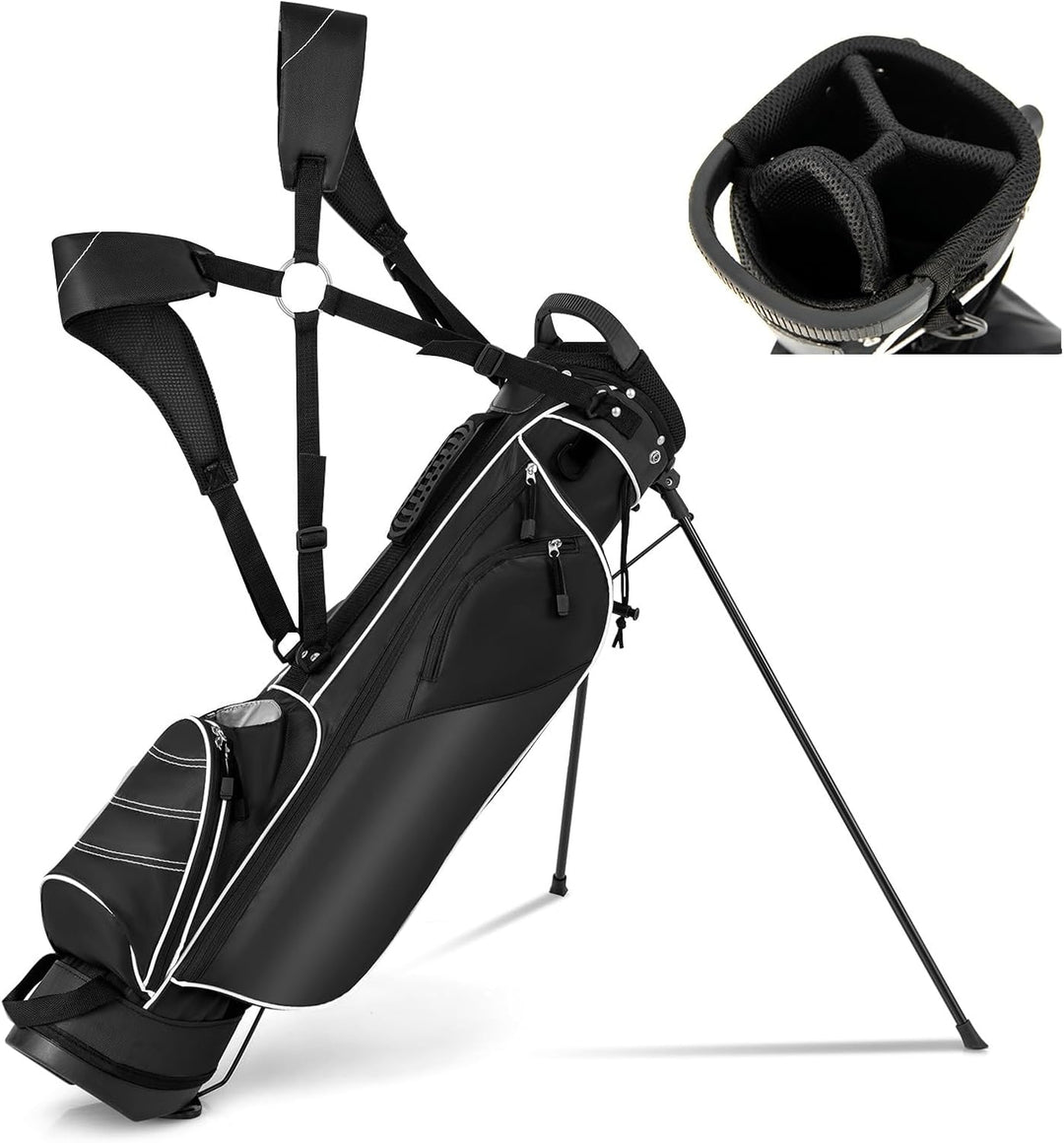 GYMAX Golf Stand Bag, 4 Way Divider Golf Bag with 4 Zippered Pockets, Cooler Bag, Rain Hood & Padded Shoulder Strap