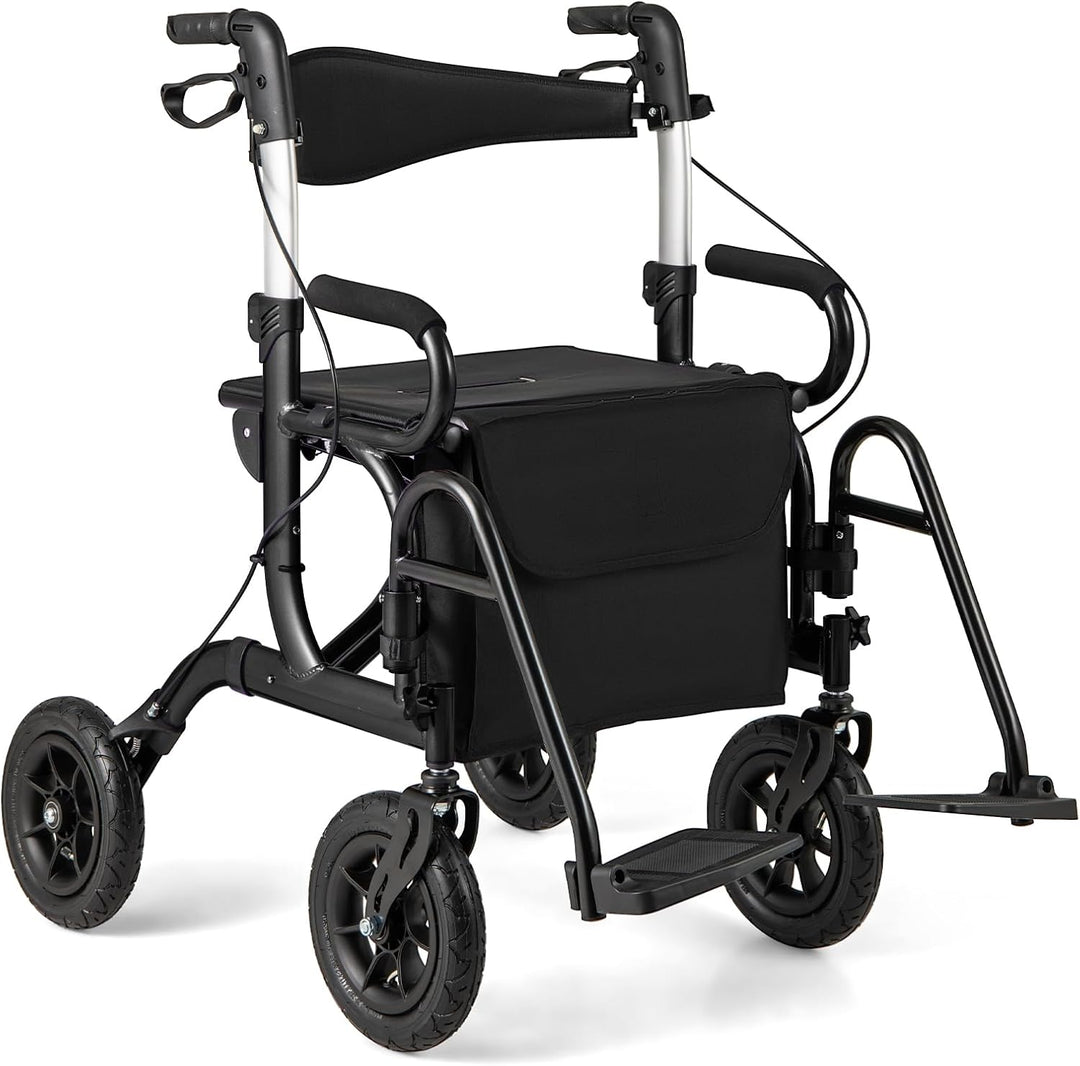 GYMAX Walkers for Seniors Folding Rolling Walker with 8" Wheel