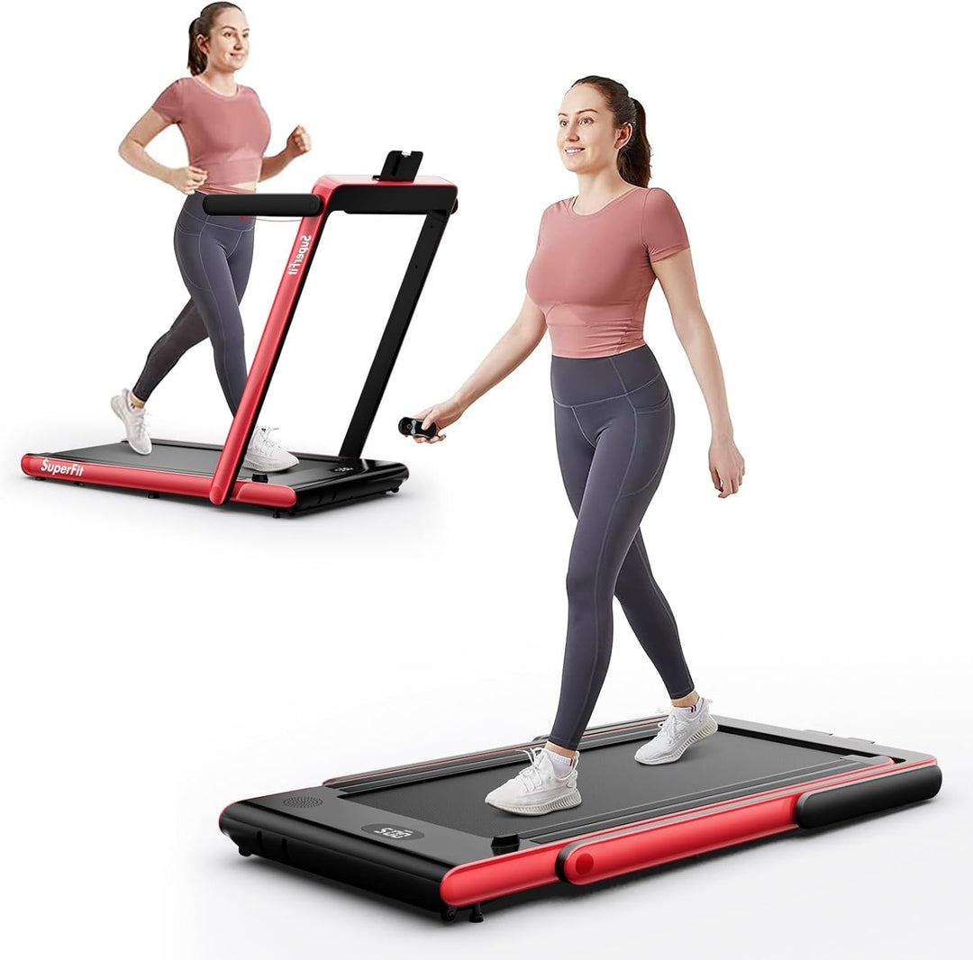 GYMAX Walking Pad, Dual LED Display Free Installation Running Machine w/Smart App/Remote Control & Bluetooth Speaker