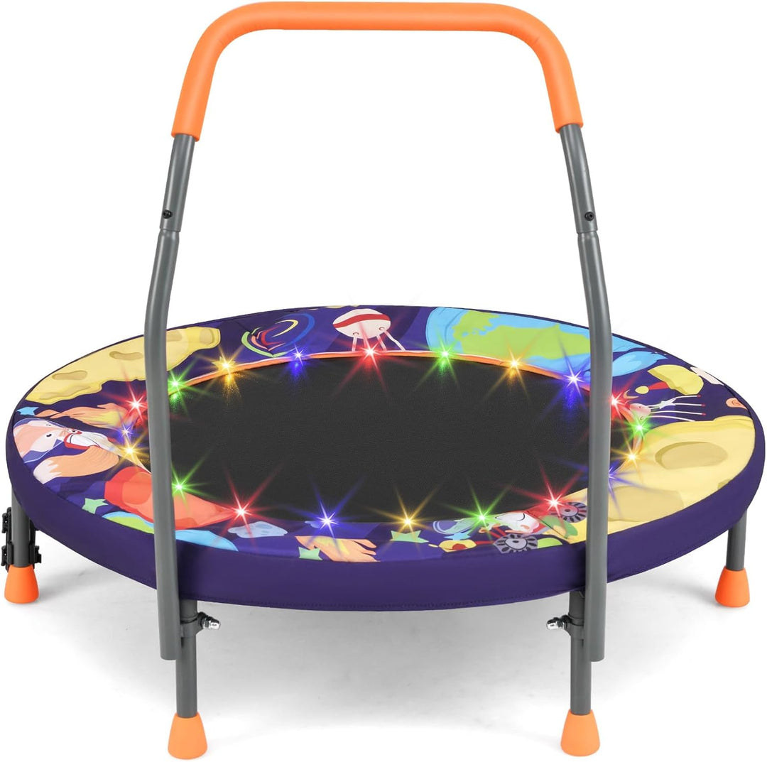 GYMAX 36" Toddler Trampoline with Lights Folding Springless ASTM Approved Small Kids
