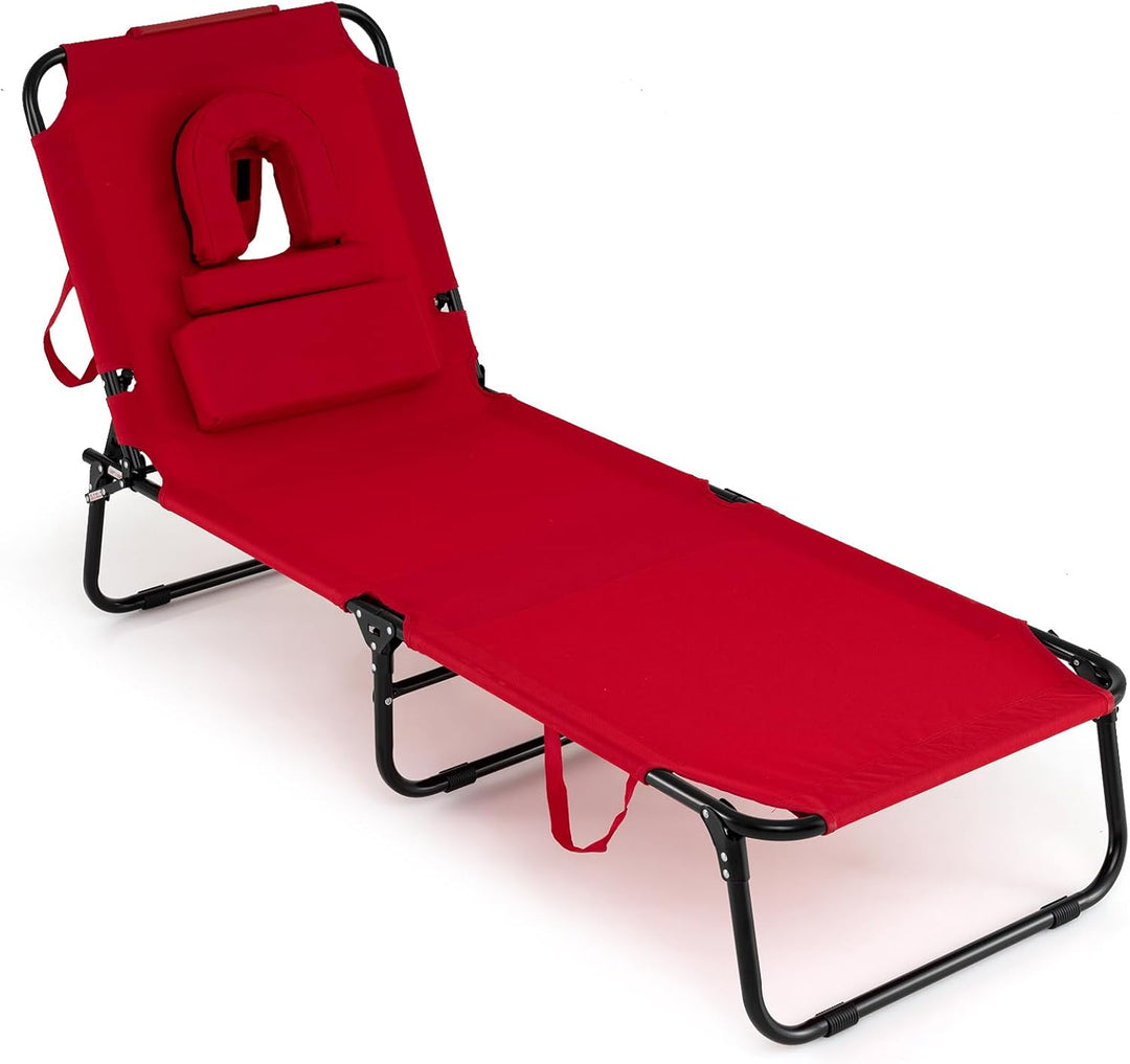 GYMAX Folding Lounge Chairs with Face Hole & Cover