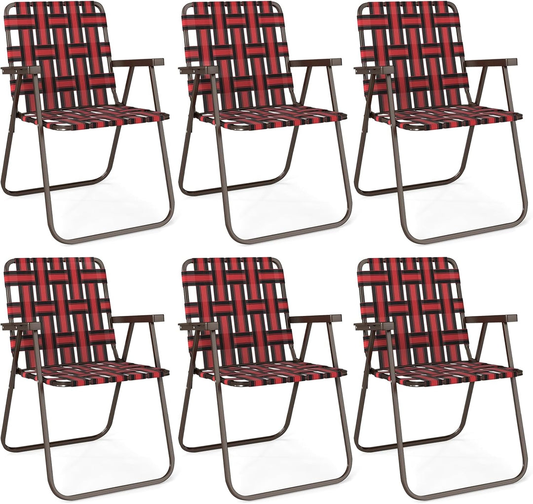 GYMAX Lawn Chair Folding Webbed Beach Lounge Chairs Set with Highback