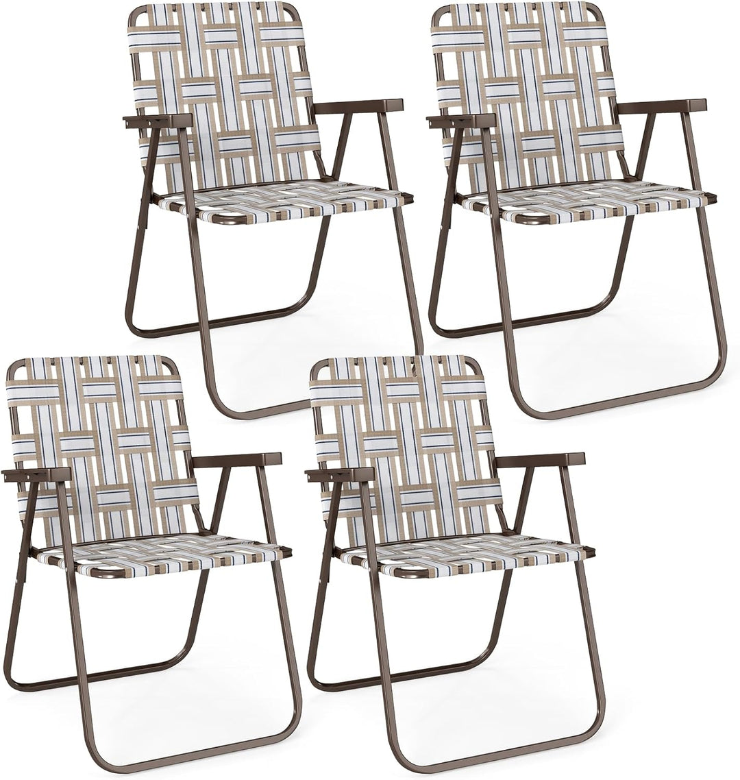 GYMAX Lawn Chair Folding Webbed Beach Lounge Chairs Set with Highback