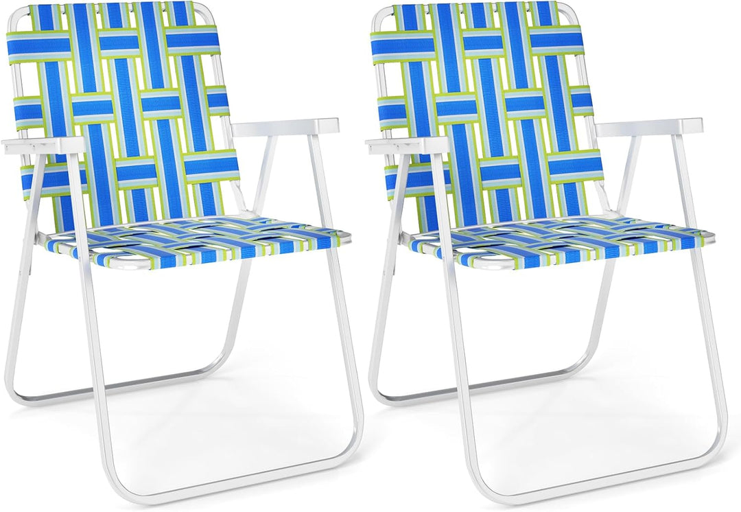GYMAX Lawn Chair Folding Webbed Beach Lounge Chairs Set with Highback