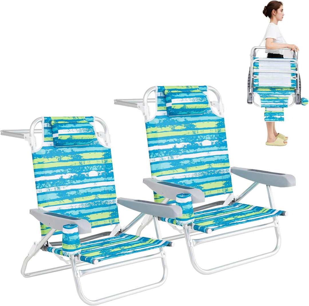 GYMAX 2/4 Pack Folding Beach Chair with Adjustable Positions and Head Pillow