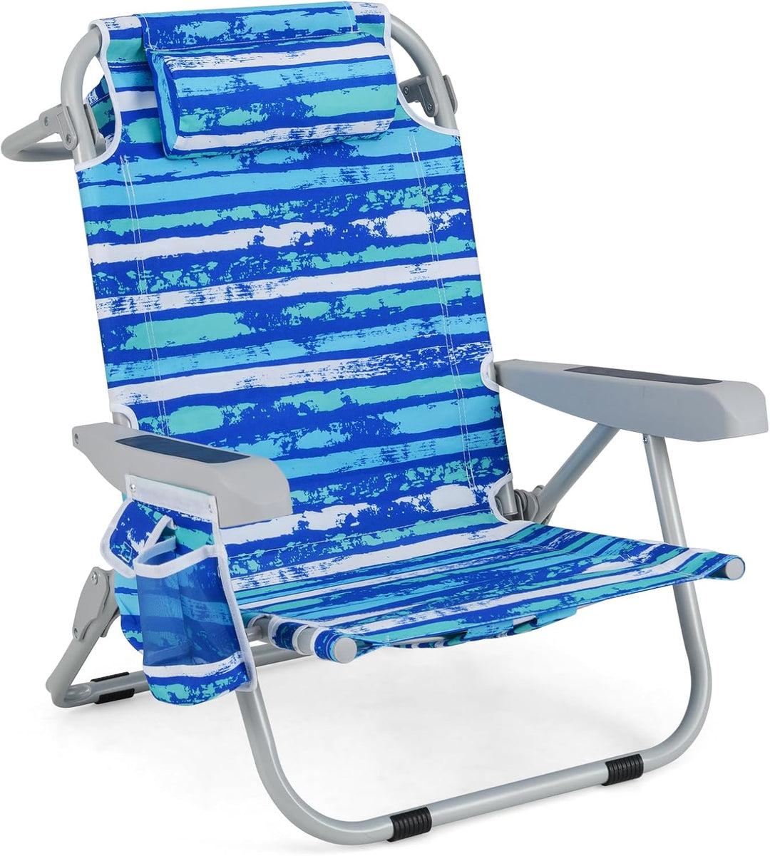 GYMAX Beach Chair, 330lbs Backpack Lounger with 5-Position Backrest, Storage Bag, Side Pocket