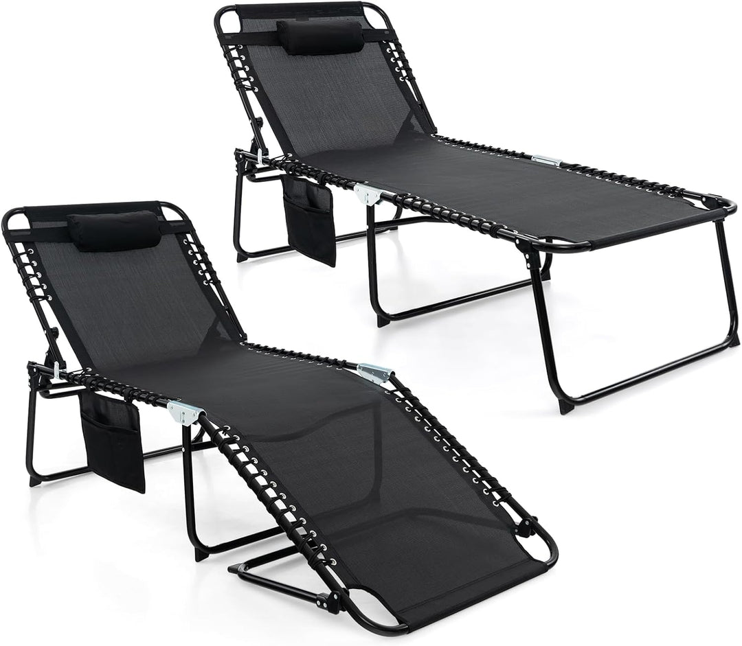 GYMAX Lounge Chair for Outside, 440lbs 27” Oversize Folding Beach Tanning Sunbath Chair with Adjustable Backrest & Removable Pillow
